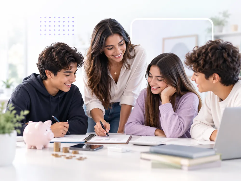 Jóvenes participando en una sesión de aprendizaje financiero